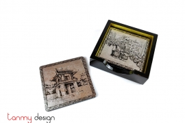 Set of 4 coasters with the sceneries of Hanoi's Old Quarter with box